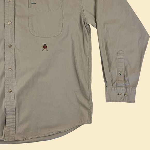 1990s XL Tommy Hilfiger shirt, vintage beige mens button down top - Picture 8 of 8